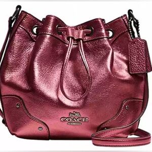 Coach baby mickie drawstring Red Wine two way Sling Bag